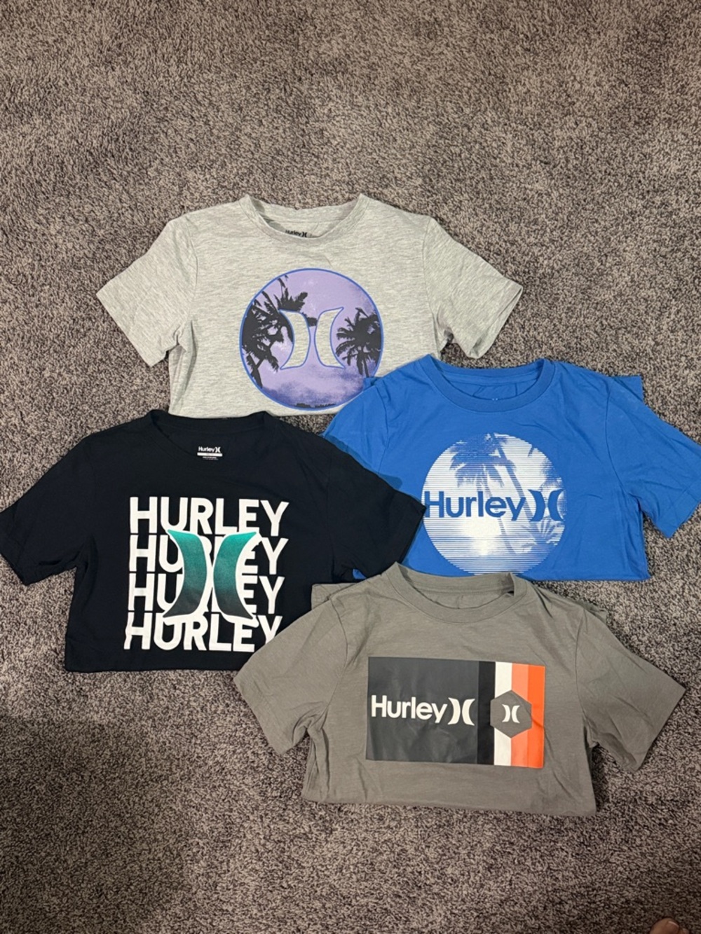 Hurley Kids' Pack of 4 Graphic Tees - Gray, Blue, Black, Light Gray